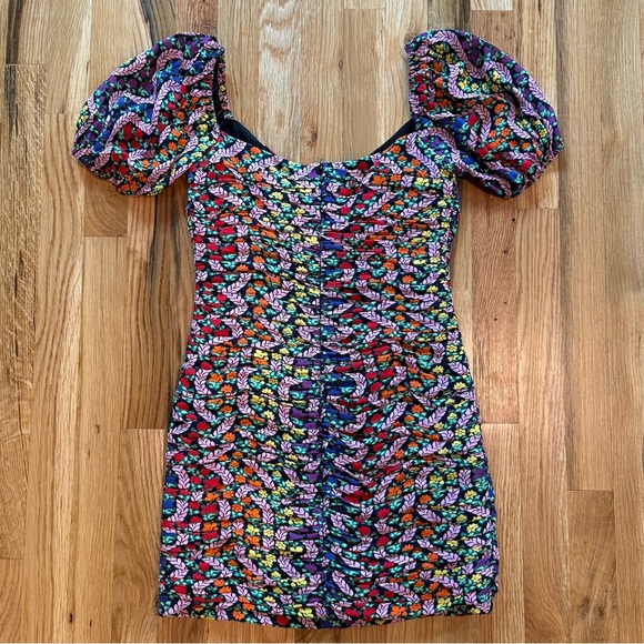 RHODE Esme Love is a Rainbow Ruched Puff Sleeve Floral Mini Dress Sz 6 - Picture 9 of 10